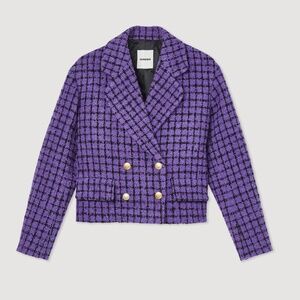 Sandro Simona Purple/Black Cropped Tweed Jacket